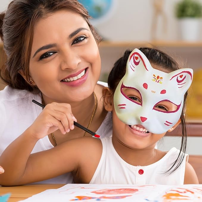 Cat Mask, Cat Mask 15 pcs Half Fox Mask White Therian Mask Diy Paintable Blank Mask for Holloween, Masquerade Party, Cosplay