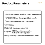Compatible with iPhone, Lightning to USB-C adapter compatible with e.g. iPhone 15 White