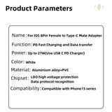 Compatible with iPhone, Lightning to USB-C adapter compatible with e.g. iPhone 15 White - Top-Down View