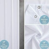 Waterproof Mildew Resistant Shower Curtain, White 200x220cm Fabric Polyester, Compatible with Bathtub or Bathroom, Washable - Side View