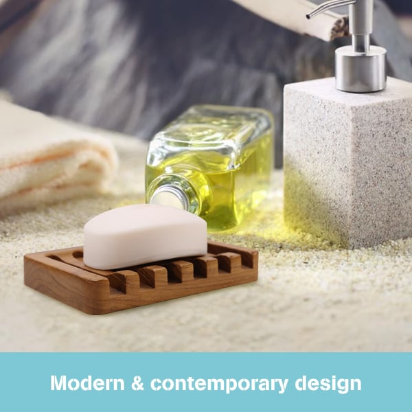 Wooden Soap Dish 2pcs, Soap Holder in Natural Teak, Soap Container for Shower, Bathroom, Kitchen, Bathtub, Razor, Sponges_max