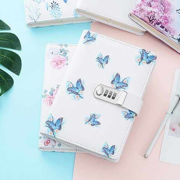 A5 Creative Password Journal with Lock, PU Leather Diary with Combination Lock Password Diary for Notebook Locking Time Book (Style 1)