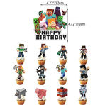 Minecraft themed birthday party balloons banner cake decorations — max