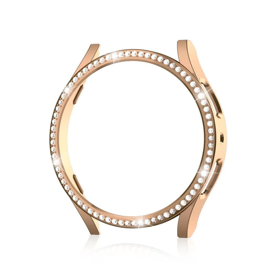 Diamond-Coated Rose Gold Case with PC Single Row Protection Compatible withSamsung Galaxy Watch 6 5 4 40mm