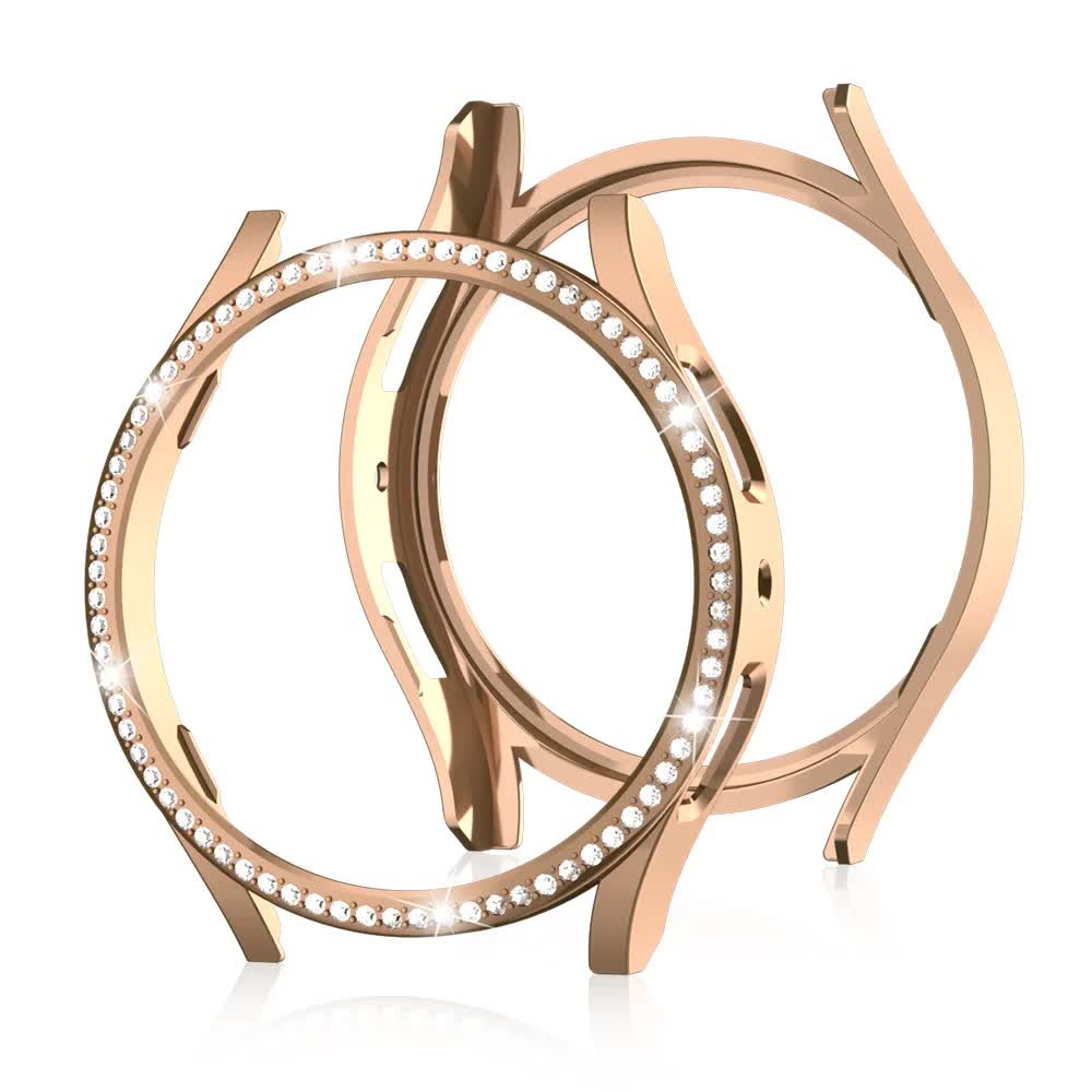 Diamond-Coated Rose Gold Case with PC Single Row Protection Compatible withSamsung Galaxy Watch 6 5 4 40mm