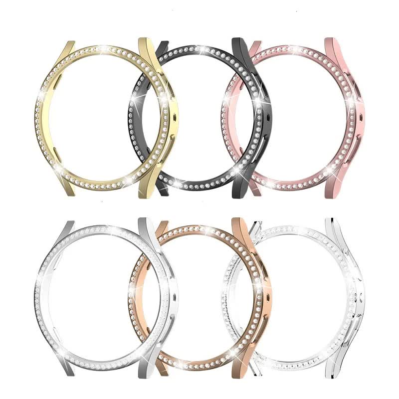 Diamond-Coated Rose Gold Case with PC Single Row Protection Compatible withSamsung Galaxy Watch 6 5 4 40mm