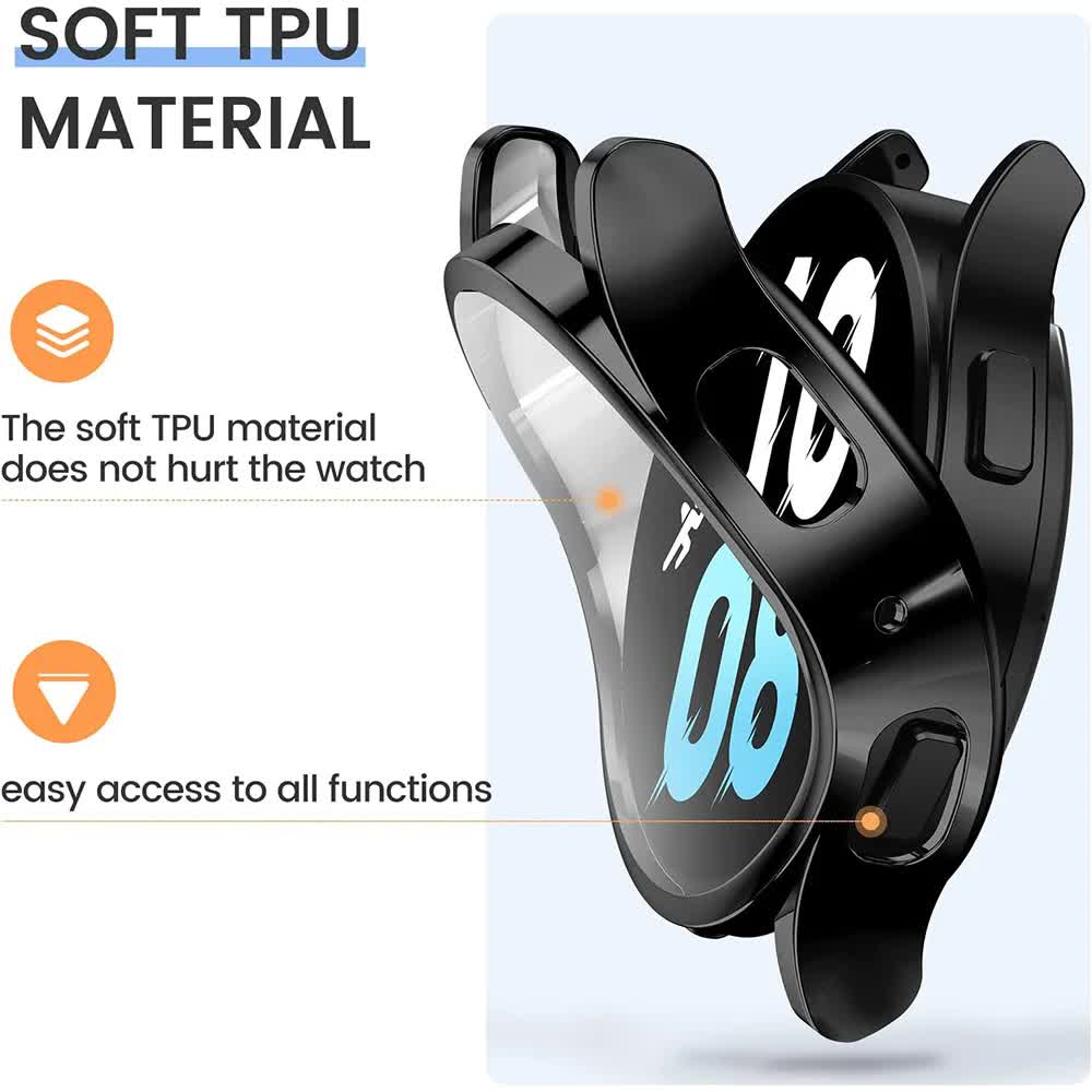 Compatible with Samsung Galaxy Watch 4 5 6 Screen Protector Case 40mm 44mm with Silicone TPU Bumper Black Galaxy Watch6 44mm