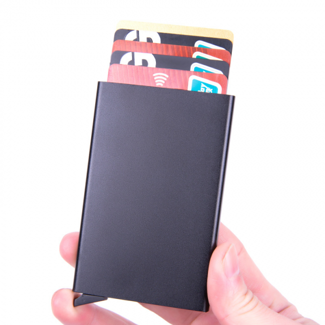 1 pc aluminum smart card holder (RFID protected) pop-up - black
