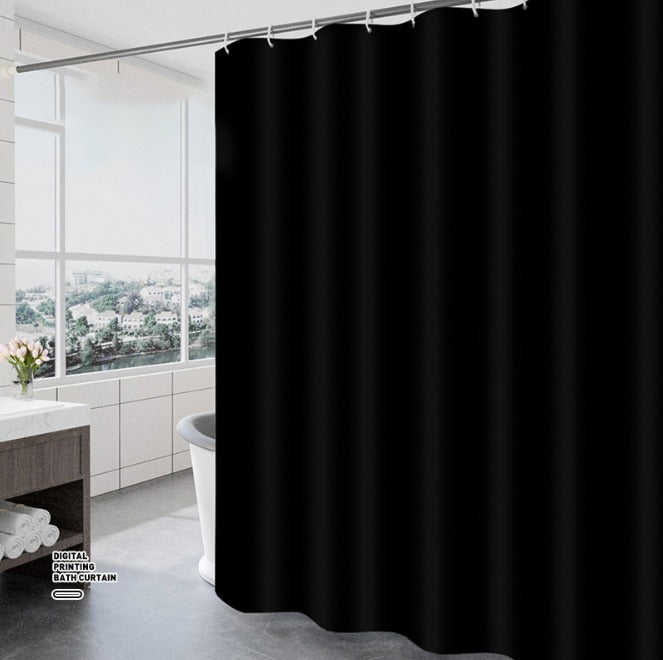 Black Waterproof Mildew Resistant Solid Color Shower Curtain