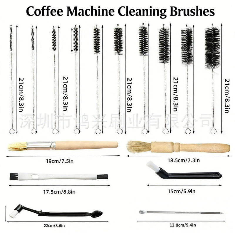 Professional Coffee Machine Cleaning Brush Set | 10-Piece Multifunctional Tool Kit | Includes Long-Handled Spring Brush, Wooden Handle Brush, Cleaning Needle, and Bent Nozzle Brush | Suitable for Deep Cleaning of Coffee Machines, Grinders, and Brewing Hea