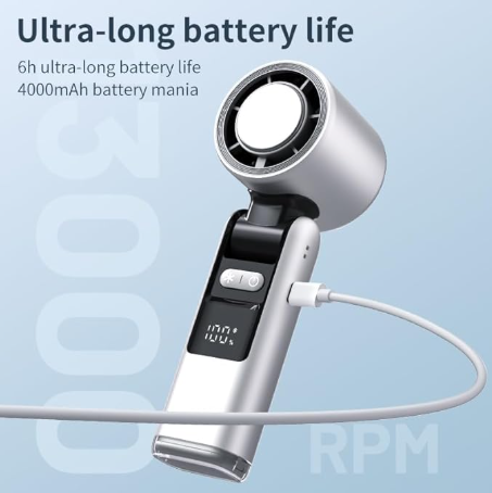 Portable Fan Handheld Mini Turbo Fan Battery ， High Speed Powerful Ice Cooling 5 Speed Adjustable Rechargeable Personal Fans for Beach Camping Travel Working （Cherry Blossom Pink）