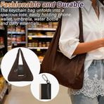 Keychain Tote Bag Compact & Expandable for On the Go, Foldable Tote Bag with Key Ring for Daily Errands - Black