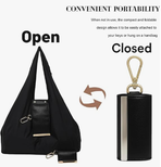 Keychain Tote Bag Compact & Expandable for On the Go, Foldable Tote Bag with Key Ring for Daily Errands - Brown