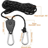 2 Pieces 4M Adjustable Ratchet ROpe, 1/8 Black Ratchet Pulley With 2 Replacement Hooks, Reflective Ratchet ROpe - Front View