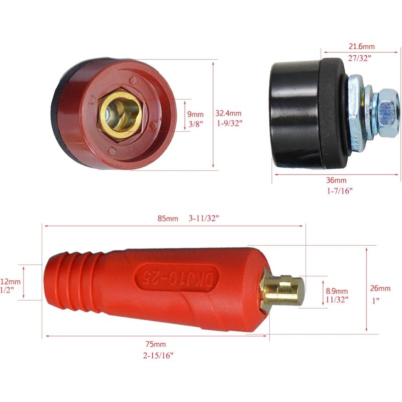 4 pcs Solder Cable Panel Connector Plug Kit 200Amp Quick Connect Socket (Dkj10-25 & Dkz10-25)