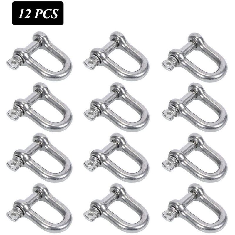 Stainless Steel Shackle 12 pcs M4 Stainless Steel Shackle Lifting Shackle Chain D Ring Shackle Pin Screw Buckle