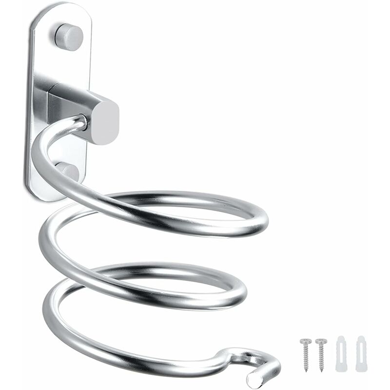Hair Dryer Holder Aluminum Wall Mount Hair Dryer Holder Cable Rack For Kitchen Bathroom Accessories (Silver)