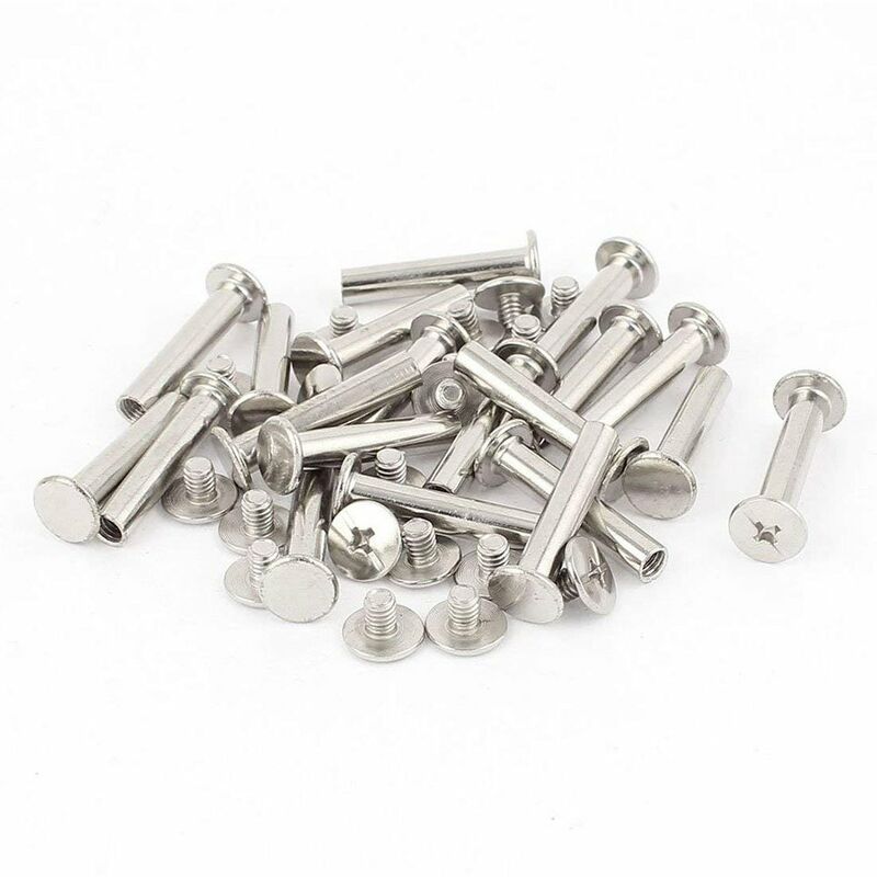 Binding Chicago Screws, 30 Sets Metal Chicago Button Binding Screws Assortment Kit Nickel Plated Binding Screws Binder
