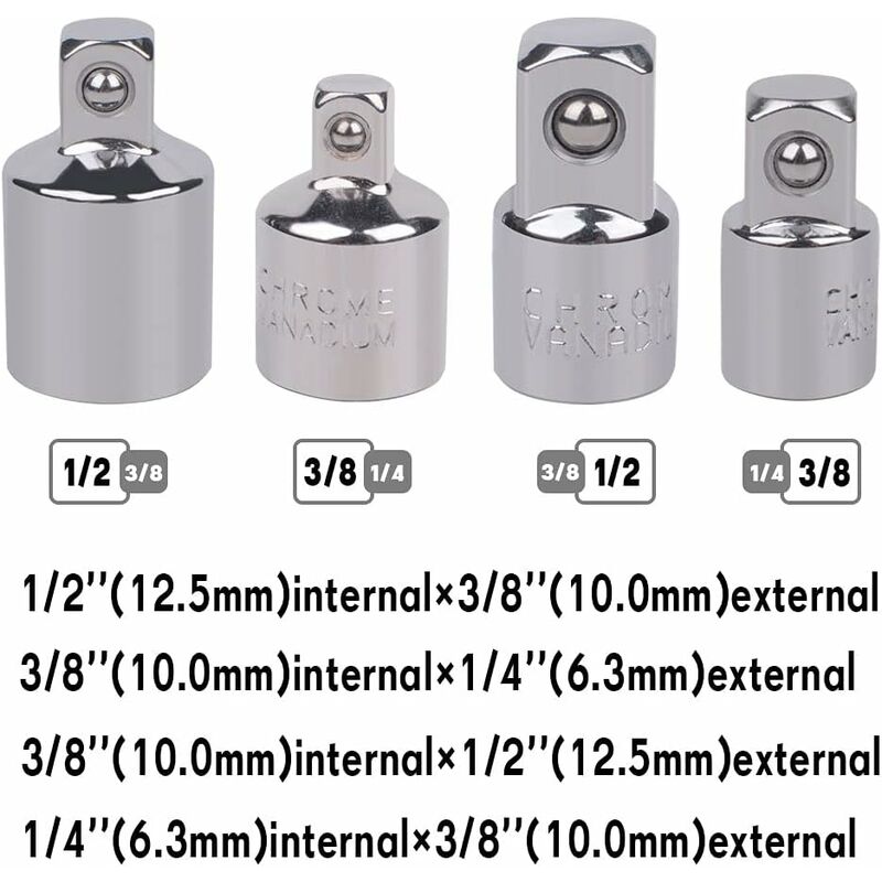 4 pcs Ratchet Adapter Socket Adapter Ratchet 1/2 To 3/8-3/8 To 1/2-1/4 To 3/8-3/8 To 1/4 Socket Reducer For Sockets And