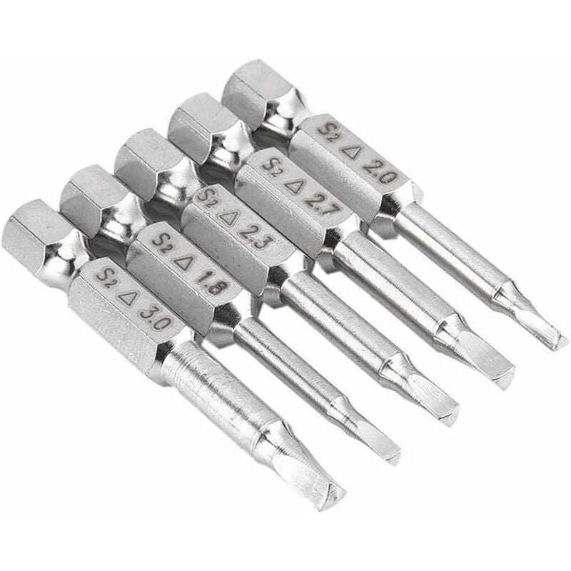 5 pcs Magnetic Triangle Head Screwdriver Bits Set S2 Steel 1.8Mm, 2Mm, 2.3Mm, 2.7Mm, 3Mm, 6.35Mm Hex Shank, 50Mm Length