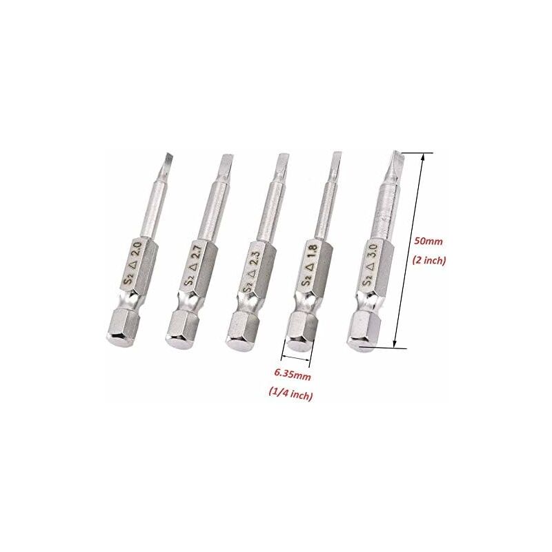 5 pcs Magnetic Triangle Head Screwdriver Bits Set S2 Steel 1.8Mm, 2Mm, 2.3Mm, 2.7Mm, 3Mm, 6.35Mm Hex Shank, 50Mm Length