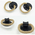 2 pcs Vintage Hemp ROpe Wrought Iron Handle Wooden Door Handles Cabinet Knobs Sliding Door Handle Drawer Pull Ring
