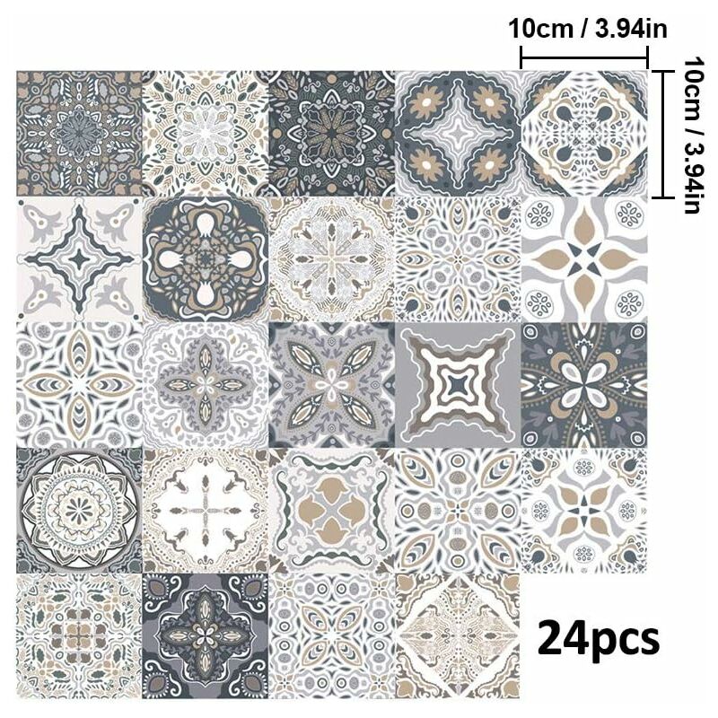 24 pcs Wall Tile Stickers - Self Adhesive Tile Stickers For Kitchen Living ROom Bathroom Home Decor (10Cm)