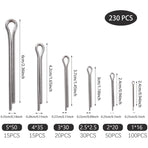 230 pcs Stainless Steel Cotter Pins M1 M2.5 M3 M4 M5 Retaining Pin Assortment Kit With Storage Box