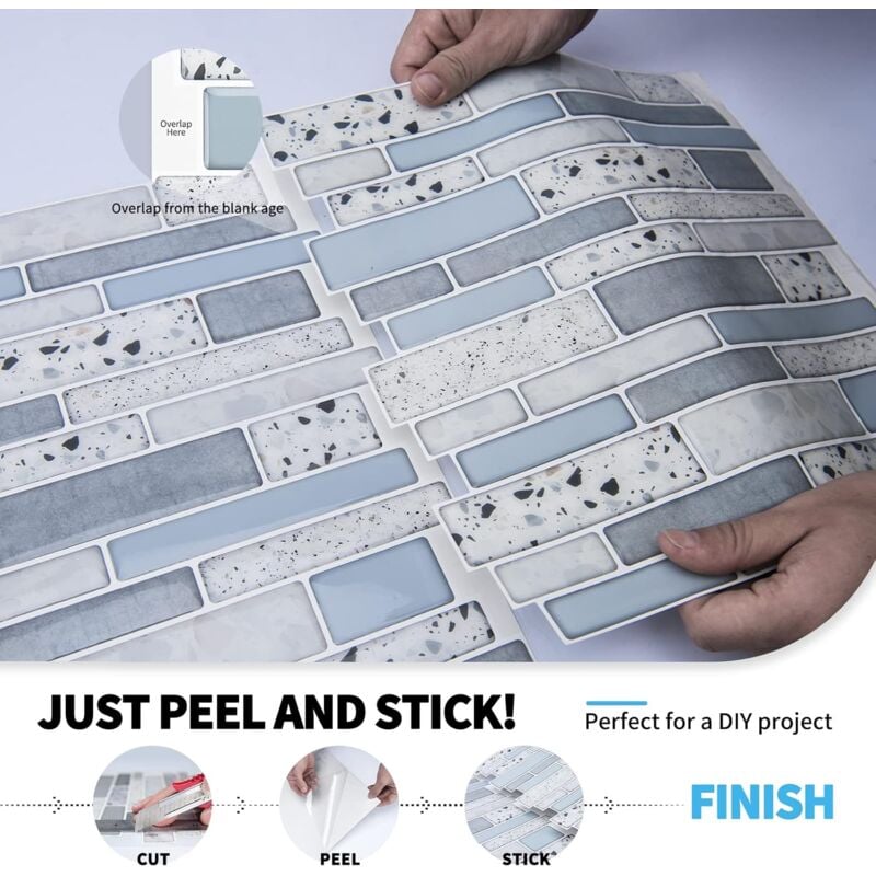 10 Pieces, Adhesive Wall Tiles, Vinyl Kitchen Backsplash, Marble Wall Stickers, Blue, 30X30Cm