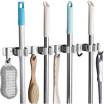 Stainless Steel Wall Mounted Broom Holder, Wall Mounted Broom Hanger With 4 Slots And 5 Hooks For Kitchen, Bathroom,