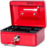 Steel Money Box Lockable And Portable 12.5X9.5X6Cm With Coin Slot Suitable As Piggy Bank, Small Safe, Cash Drawer Red