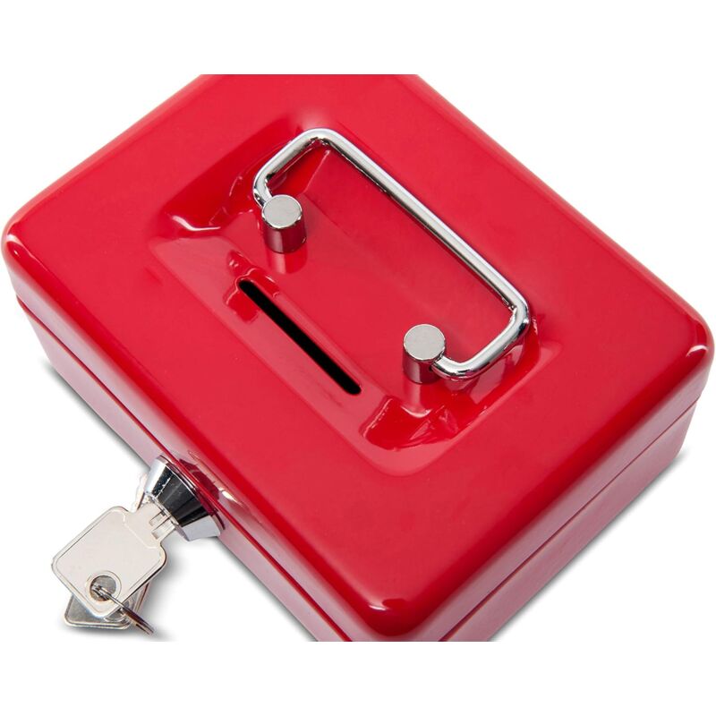 Steel Money Box Lockable And Portable 12.5X9.5X6Cm With Coin Slot Suitable As Piggy Bank, Small Safe, Cash Drawer Red