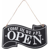 Two-Sided Open And Closed Wooden Sign With ROpe For Hanging Vintage Sign (Black)