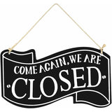 Two-Sided Open And Closed Wooden Sign With ROpe For Hanging Vintage Sign (Black) - Top-Down View