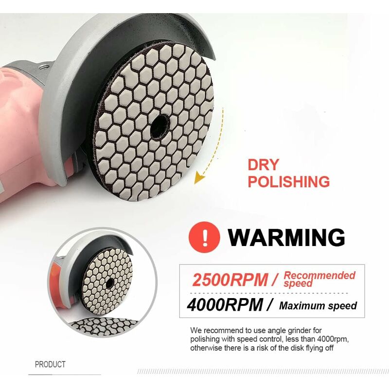 7 pcs Diamond Polishing Disc 4"/100Mm Dry Diamond Polishing Pads For Marble, Granite, Stone, Concrete (50)