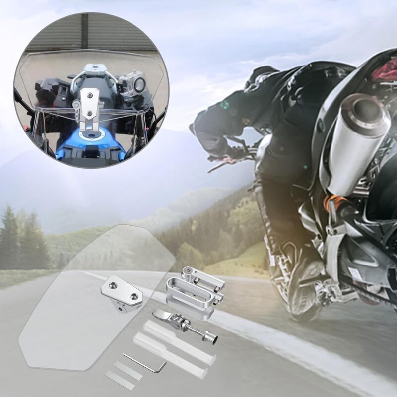 Motorcycle Windshield Adjustable Clip On Windscreen Extension Spoiler Wind Deflector For Motorcycle-Transparent