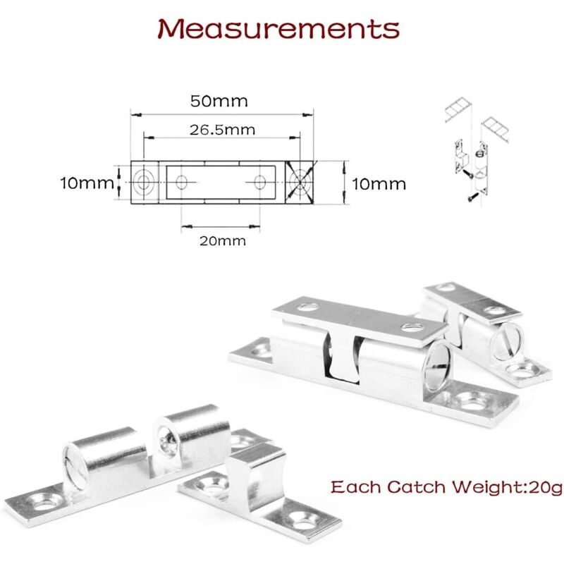 Door Catches 4 Pieces, Metal Ball ROller, Stainless Steel Cabinet Door Catch-Silver