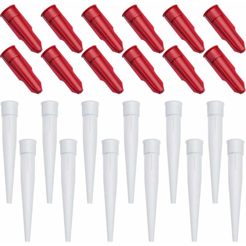 24 Pack Caulk Nozzle Caps, Includes 12 Pack White Caulk Nozzles And 12 Pack Red Caulk Nozzle Caps, Plastic