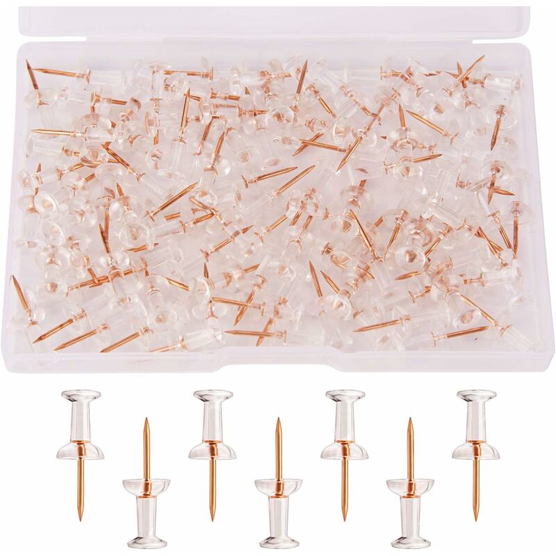 100 pcs Clear Plastic Head Push Pins, ROse Gold Push Pins, Wall Push Pins, Cork Board Push Pins, I-Shaped Pin For