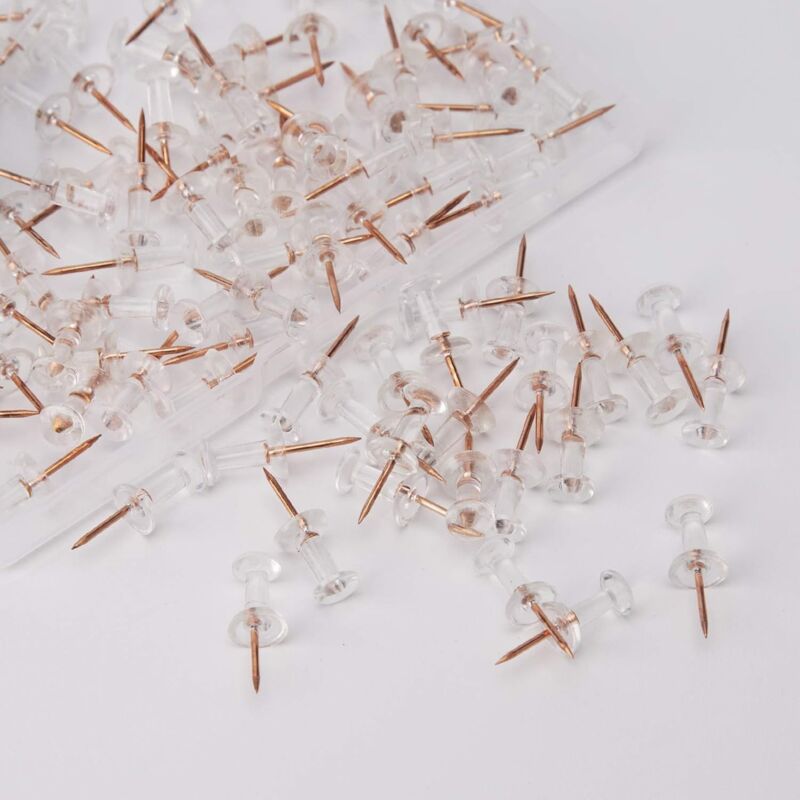 100 pcs Clear Plastic Head Push Pins, ROse Gold Push Pins, Wall Push Pins, Cork Board Push Pins, I-Shaped Pin For