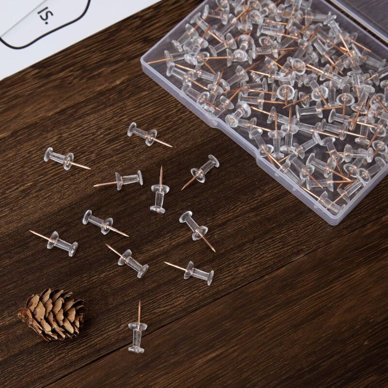 100 pcs Clear Plastic Head Push Pins, ROse Gold Push Pins, Wall Push Pins, Cork Board Push Pins, I-Shaped Pin For