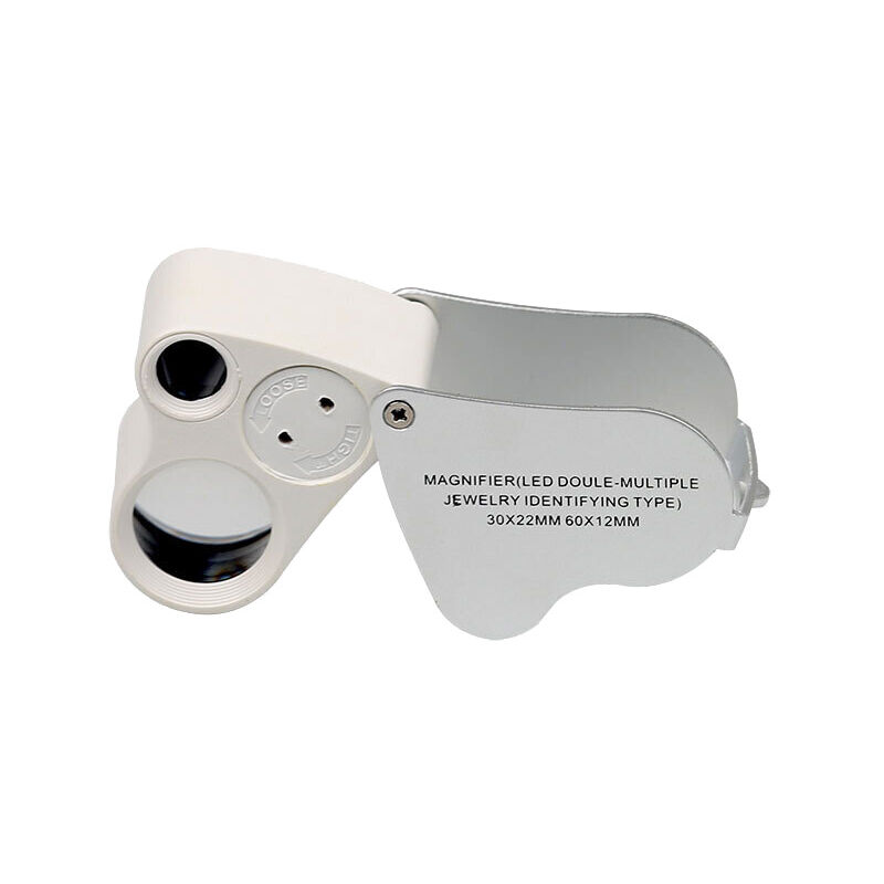 LED Illuminated Jeweler'S Loupe Dual Focus Magnifier, 60X, 12Mm And 30X