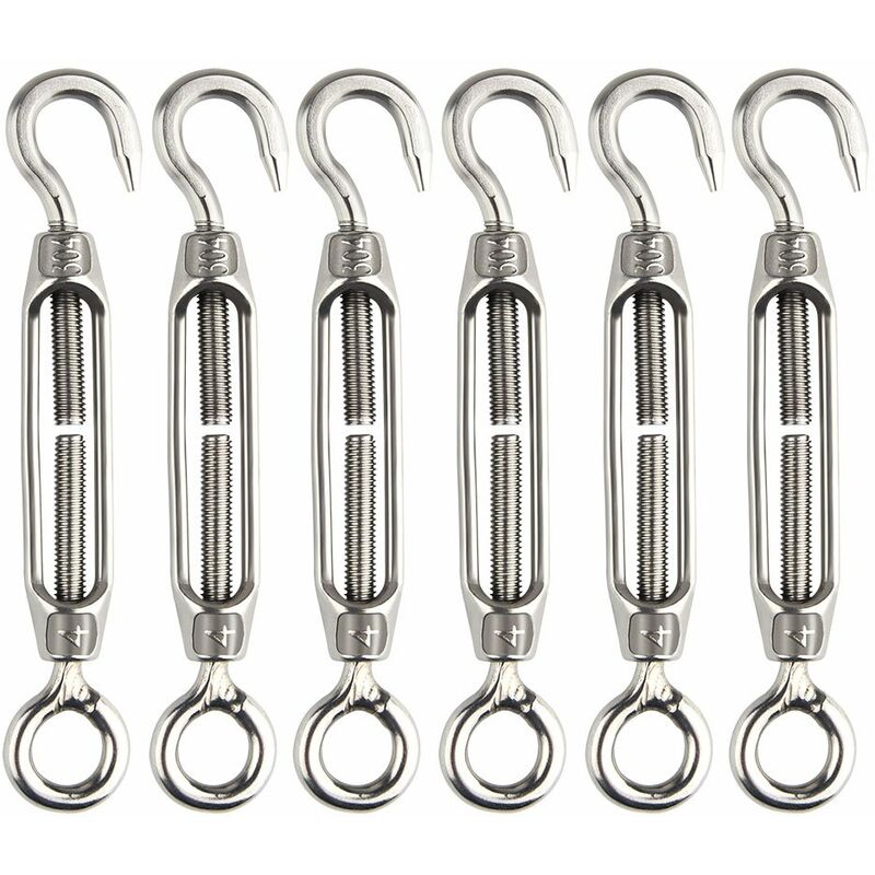 6 pcs Wire Tensioner M4 Stainless Steel Adjustable Turnbuckle Hook And Eye Set Heavy Duty