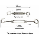 6 pcs Wire Tensioner M4 Stainless Steel Adjustable Turnbuckle Hook And Eye Set Heavy Duty - Front View