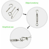6 pcs Wire Tensioner M4 Stainless Steel Adjustable Turnbuckle Hook And Eye Set Heavy Duty - Side View