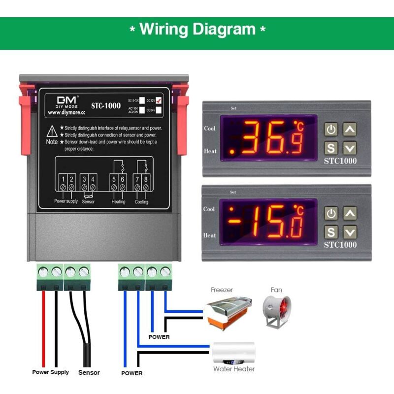 Stc-1000 Temperature Controller, 12V 10A Multi-Purpose Digital Thermostat With Ntc Probe For Fermentation Hatch,