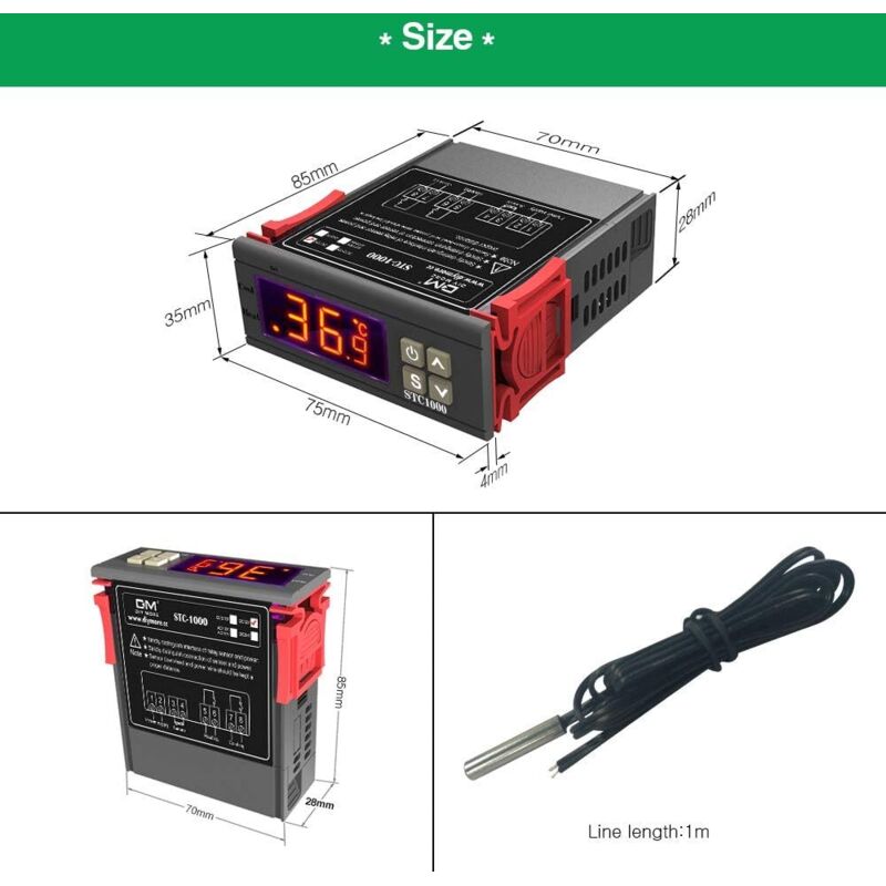 Stc-1000 Temperature Controller, 12V 10A Multi-Purpose Digital Thermostat With Ntc Probe For Fermentation Hatch,