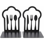 Pair Of Heavy Duty Metal Bookends - Unique Design - For Kitchen, Home, School, Office, Library - Black