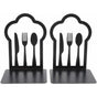 Pair Of Heavy Duty Metal Bookends - Unique Design - For Kitchen, Home, School, Office, Library - Black