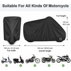 Motorcycle Cover Waterproof, Cold And Weather Resistant 190T Black Protects From Dust